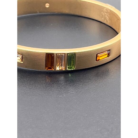 Chico’s Brushed Gold Tone‎ Multicolor Rhinestone Hinged Bangle  Bracelet New - Picture 9 of 12